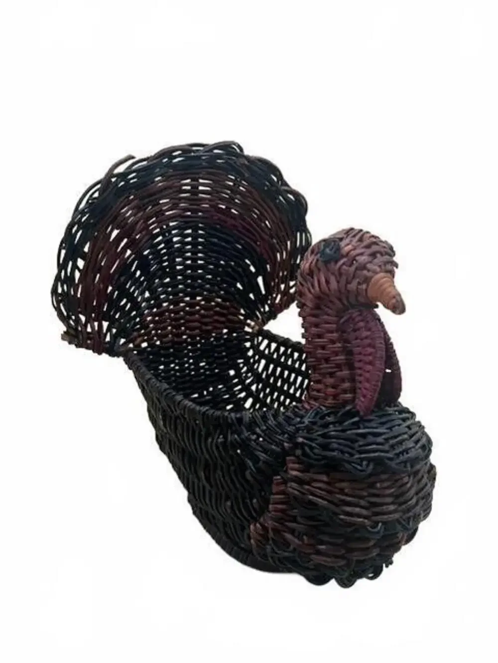 Vintage Wicker Turkey Basket Handwoven Thanksgiving Centerpiece Fall Decor